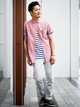 「TOPMAN（トップマン）のアイテム（その他シューズ）」を使った、TOPMAN スタッフさん（メンズ・169cm）の夏コーディネート