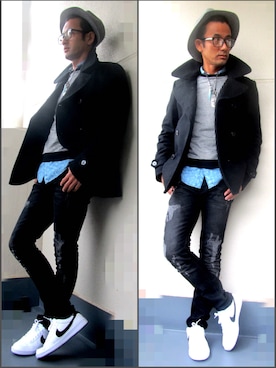 「PLST（プラステ）のアイテム（ピーコート）」を使った、Genさん（メンズ・170cm）の冬コーディネート