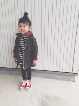 「アイテム（モッズコート）」を使った、Arisukeさん（キッズ・100cm）の冬コーディネート