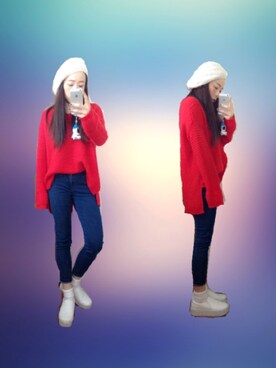 「ゆるカジ」｜「アイテム（ハンチング/ベレー帽）」を使った、ypさん（レディース・159cm）の冬コーディネート