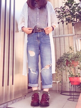 「GU（ジーユー）のアイテム（シャツ/ブラウス、ブラック系）」を使った、Shiori✩⃛さん（レディース・160cm）の秋コーディネート