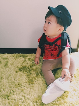 「PETIT BATEAU（プチバトー）のアイテム（キャップ）」を使った、リヒトさん（キッズ・80cm）の春コーディネート