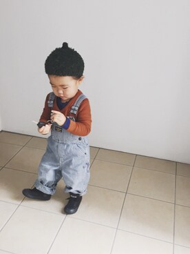 「コンバース ハイカット」｜「アイテム（オールインワン・サロペット）」を使った、リヒトさん（キッズ・90cm）の冬コーディネート