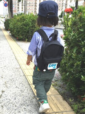 「PETIT BATEAU（プチバトー）のアイテム（キャップ）」を使った、リヒトさん（キッズ・90cm）の夏コーディネート