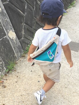 「PETIT BATEAU（プチバトー）のアイテム（キャップ）」を使った、リヒトさん（キッズ・90cm）の夏コーディネート