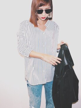 「MURUA（ムルーア）のアイテム（ピアス（両耳用））」を使った、荻原桃子さん（レディース・161cm）の冬コーディネート