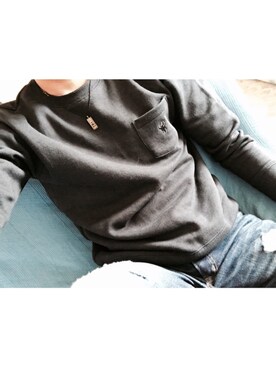 「coen（コーエン）のミニ裏毛クルーネックスウェット（スウェット、ブルー系）」を使った、かんちゃんさん（メンズ・170cm）の秋コーディネート