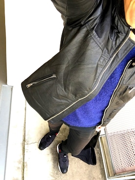 「roshell（ロシェル）のアイテム（ライダースジャケット）」を使った、かんちゃんさん（メンズ・170cm）の冬コーディネート