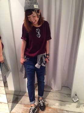 「DOUBLE NAME（ダブルネーム）のアイテム（パンツ）」を使った、しのぴ(´ω｀)/さん（レディース・163cm）の夏コーディネート