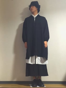 「袴パンツ」｜「アイテム（ハンチング/ベレー帽）」を使った、まる。さん（メンズ・166cm）の春コーディネート