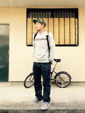 「Back Channel（バックチャンネル）のアイテム（スウェット）」を使った、ギブソンさん（メンズ・175cm）の春コーディネート