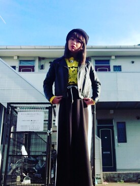 「オルチャンファッション」｜「アイテム（ライダースジャケット）」を使った、秋田麻柚子さん（レディース・161cm）の冬コーディネート