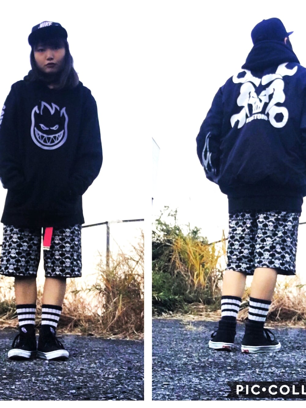 「スケータースタイル、oldskate、スケーター女子」｜「spitfireのアイテム（パーカー、ブラック系）」を使った、秋田麻柚子さん（レディース・161cm）の冬コーディネートの1枚目の写真