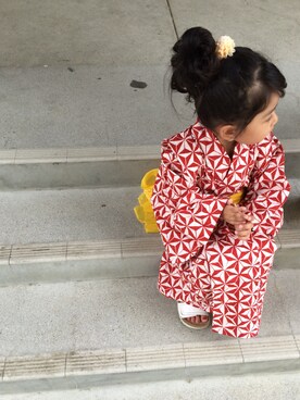 「アイテム（水着/着物・浴衣、レッド系）」を使った、arna_cさん（キッズ・90cm）の秋コーディネート