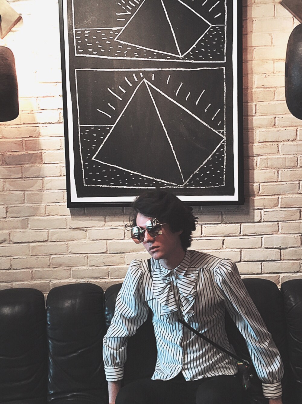 「sunglasses_vogue、Sunglasses、vintage、stripes」｜「VINTAGEのアイテム（シャツ/ブラウス、その他）」を使った、Felix Lenzさん（メンズ・193cm）の夏コーディネートの1枚目の写真