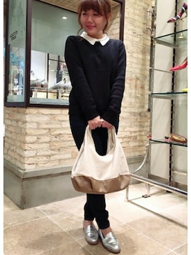 「アイテム（ローファー、シルバー系）」を使った、Le Talon 丸の内店スタッフさん（レディース・158cm）の冬コーディネート