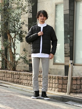 「インナーダウン」｜「アイテム（モッズコート）」を使った、enoさん（メンズ・174cm）の秋コーディネート
