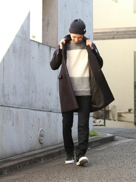 「JOURNAL STANDARD relume（ジャーナルスタンダード　レリューム）のアイテム（チェスターコート）」を使った、enoさん（メンズ・174cm）の秋コーディネート