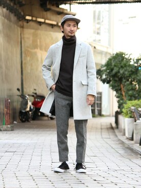「JOURNAL STANDARD relume（ジャーナルスタンダード　レリューム）のアイテム（チェスターコート）」を使った、enoさん（メンズ・174cm）の冬コーディネート