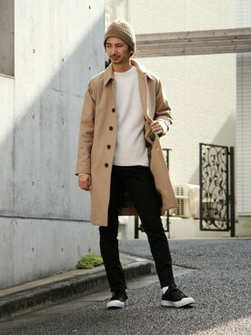 「JOURNAL STANDARD relume（ジャーナルスタンダード　レリューム）のアイテム（ニットキャップ/ビーニー）」を使った、enoさん（メンズ・174cm）の冬コーディネート