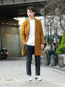 「JOURNAL STANDARD relume（ジャーナルスタンダード　レリューム）のアイテム（チェスターコート）」を使った、enoさん（メンズ・174cm）の冬コーディネート