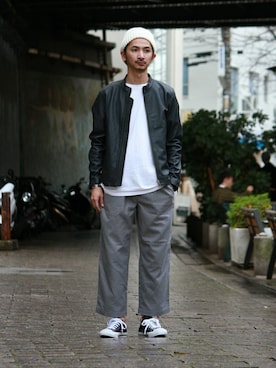 「JOURNAL STANDARD relume（ジャーナルスタンダード　レリューム）のアイテム（ライダースジャケット）」を使った、enoさん（メンズ・174cm）の冬コーディネート