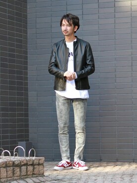「JOURNAL STANDARD relume（ジャーナルスタンダード　レリューム）のアイテム（ライダースジャケット）」を使った、enoさん（メンズ・174cm）の冬コーディネート