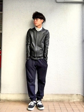 「アイテム（ライダースジャケット）」を使った、こうすけ さん（メンズ・171cm・20代）の秋コーディネート