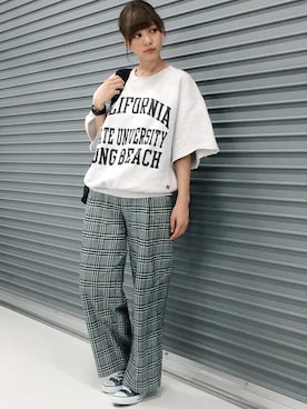 thpry＋color（スプリーカラー）の「チェックタックワイドパンツ  