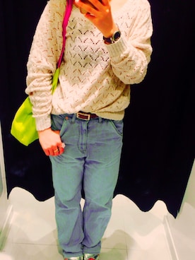 「cepo（セポ）のデニムワイドストレート（デニムパンツ、ブルー系）」を使った、kekoさん（レディース・152cm）の秋コーディネート