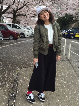 「ポケットＴシャツ」｜「アイテム（ブルゾン）」を使った、miyukinさん（レディース・154cm）の春コーディネート