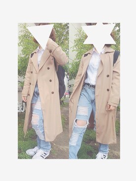 「no brand（ノーブランド）のアイテム（デニムパンツ、ブルー系）」を使った、Kmさん（レディース・159cm）の春コーディネート