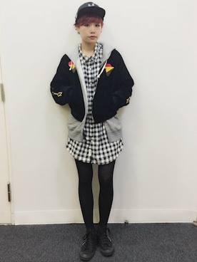 「シャツワンピ」｜「アイテム（スタジャン）」を使った、イヒラさん（レディース・157cm）の秋コーディネート
