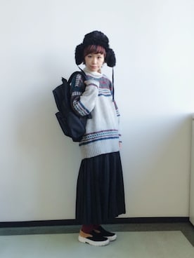「HARE（ハレ）のアイテム（帽子）」を使った、イヒラさん（レディース・155cm）の冬コーディネート