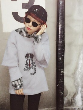 「KANGOL（カンゴール）のアイテム（キャップ）」を使った、イヒラさん（レディース・155cm）の春コーディネート