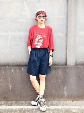 「アイテム（カーゴパンツ）」を使った、イヒラさん（レディース・155cm）の夏コーディネート