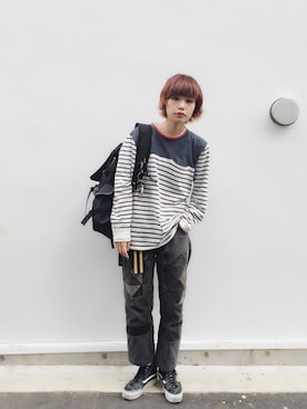 「アイテム（バックパック/リュック）」を使った、イヒラさん（レディース・155cm）の秋コーディネート