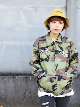 「アイテム（その他アウター、グリーン系）」を使った、イヒラさん（レディース・155cm）の冬コーディネート