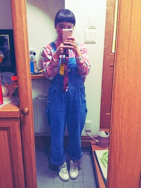 「Panamaboy（パナマボーイ）のアイテム（オールインワン・サロペット）」を使った、まる子◎さん（レディース・157cm）の冬コーディネート