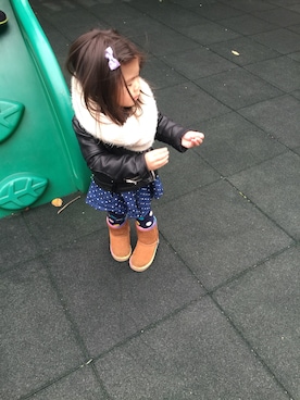 「アイテム（ライダースジャケット）」を使った、StarryKuoさん（キッズ・90cm）の春コーディネート