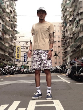 「OBEY」｜「アイテム（ソックス/靴下）」を使った、Dian_chenさん（メンズ・178cm）の夏コーディネート