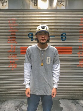 「OBEY」｜「アイテム（Tシャツ/カットソー）」を使った、Dian_chenさん（メンズ・178cm）の冬コーディネート