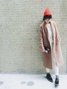 「red」｜「アイテム（ニットキャップ/ビーニー）」を使った、W.さん（レディース・164cm）の冬コーディネート