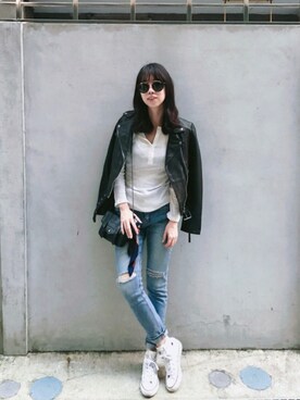 「PROENZA SCHOULER」｜「アイテム（ライダースジャケット）」を使った、W.さん（レディース・164cm）の秋コーディネート