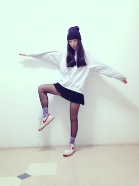 「ニットキャップ」｜「アイテム（チュニック）」を使った、小谷実由さん（レディース・167cm）の秋コーディネート