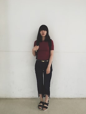 「Shihara（シハラ）のアイテム」を使った、小谷実由さん（レディース・167cm）の夏コーディネート