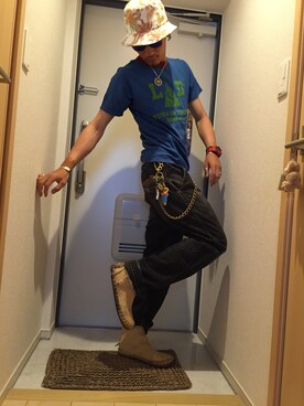 「アイテム（バングル/リストバンド）」を使った、Hirosukeさん（メンズ・172cm・20代）の夏コーディネート