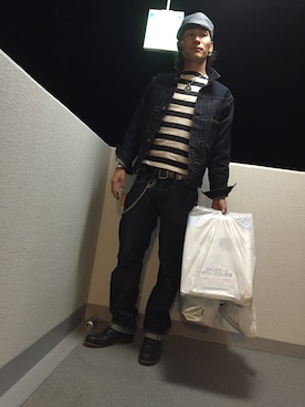 「CUSHMAN（クッシュマン）のアイテム（トップス）」を使った、Hirosukeさん（メンズ・173cm）の秋コーディネート