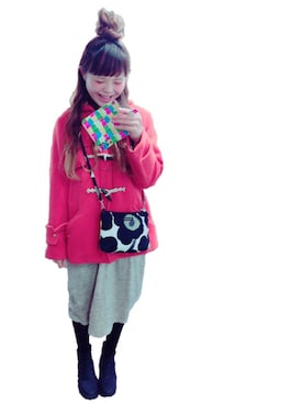 「アイテム（ダッフルコート、オレンジ系）」を使った、ありじさん（レディース・168cm）の冬コーディネート