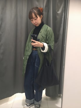 「SLY（スライ）のアイテム（ノーカラージャケット）」を使った、麻花藤阿姨さん（レディース・161cm）の秋コーディネート